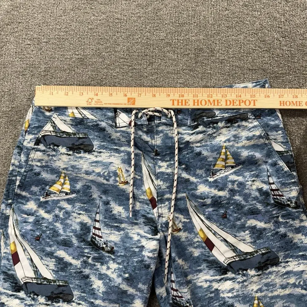 J‎ Crew Swim Trunks 32 Sailing Boat Print Blue Nautical Beach Surf Board Shorts